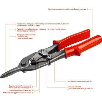 Ножницы по металлу, прямые, MIRAX, 250 мм 2306